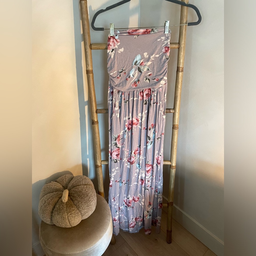 Vanilla Bay Floral Gray Maxi Dress